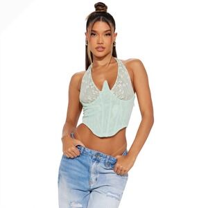 Fashion Nova Lace Corset Top Sage XL